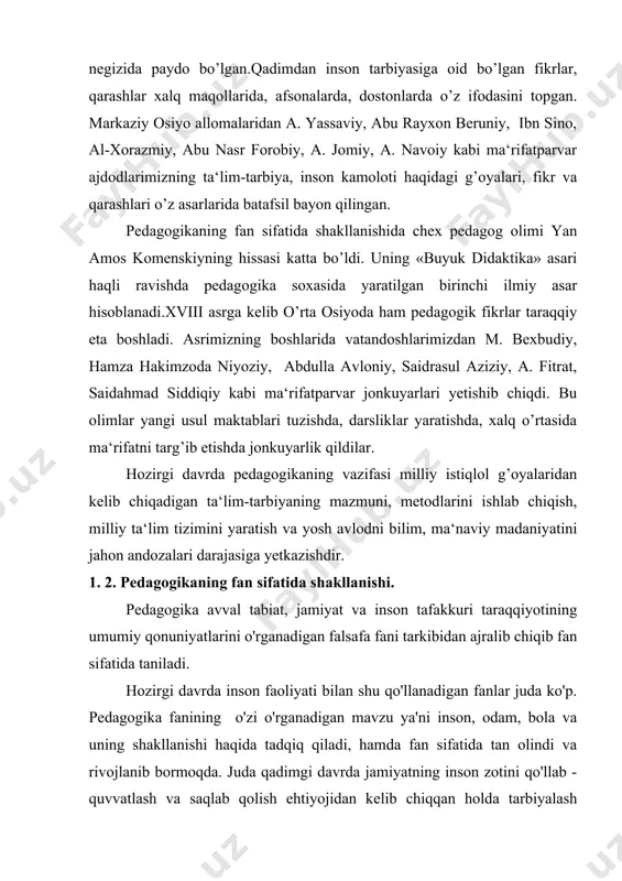 h ehtiyojidan kelib chiqqan holda tarbiyalash jarayoni avvalo u ijtimoiy- tarixiy tajriba jarayonida to'plangan va to'planayotgan ijtimoiy tajribani bir-birining o'rniga kelib turadigan avlodlarga etkazib berishi bilan xarakterlanadi. yangi avlod o'zidan oldingi keksa ajdodning ijtimoiy turmushdagi tajribasini (fan, san'at, ahloq) xulq, atvor sohalarini o'zlashtira borib uni boyitadi. bu haqda a.r.beruniy “jamlangan tajribani har bir avlod o'zidan keyin kelayotgan, o'zidan keyin uni taraqqiy ettiradigan va boyitadigan navbatdagi avlodga etkazib beradi” deb o'rinli ta'kidlagan. ijtimoiy tajriba, tabiat, jamiyat, texnika va voqealarni qayta o'zgartirish uchun zarur bo'lgan faoliyat ususllari haqidagi bilimlar, ko'nikma va malakalar: insonning dunyoga, odamlarga, o'ziga nisbatan munosabatining alohida tizimi sifatidagi tarbiyalanganliklari tarkib topgandir. ijtimoiy tajriba moddiy va ma'naviy qadriyatlarning yig'indisi sifatida ijtimoiy ongning turli shakllarida shuningdek, ijtimoiy munosabatlar, hulq atvor tizimida mujassamlashgan tarbiya muayyan ijtimoiy funksiyalarni bajarishga tayyor bo'lgan shaxsni voyaga etkazadi. inson egallab olishi lozim bo'lgan ijtimoiy tajriba qanchalik murakkab bo'lgani sari, bu tajribani etkazish yuzasidan maxsus tashkil etilgan faoliyatga …