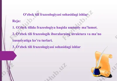 o'zbek tili frazeologiyasi sohasidagi ishlar — PPTX