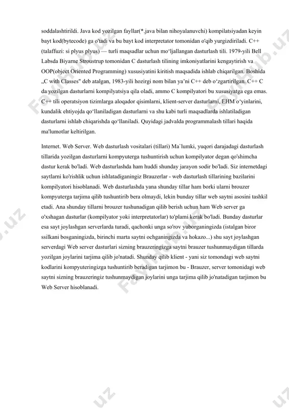 da c yotadi. bundan tashqari, turli komputer o'yinlari tuzishda yoki kichik hajmdagi dasturlar tayyorlashda lua script yoki javascript tillari ham keng ishlatilmoqda. biz sizga xozirgi kunda keng tarqalgan desktop dasturlashda ishlatiladigan dasturlash tillaridan bazilari haqida aytib o'tamiz: delphi (talaff. délfi) — dasturlash tillaridan biri. borland firmasi tomonidan ishlab chiqarilgan. delphi dasturlash tili ishlatiladi va avvaldan borland delphi paketi tarkibiga kiritilgan. shu bilan bir qatorda 2003-yildan hozirgacha qoʻllanilayotgan shu nomga ega bulgan. object pascal — pascal tilidan bir qancha kengaytirishlar va toʻldirishlar orqali kelib chiqqan boʻlib, u ob'yektga yoʻnaltirilgan dasturlash tili hisoblanadi. avvaldan ushbu dasturlash muhiti faqatgina microsoft windows amaliyot tizimi uchun dasturlar yaratishga mo'ljallangan, keyinchalik esa gnu/linux hamda kylix tizimlari uchun moslashtirildi, lekin 2002-yilgi kylix 3 sonidan so'ng ishlab chiqarish to'xtatildi, ko'p o'tmay esa microsoft.net tizimini qo'llab quvvatlashi to'g'risida e'lon qilindi. lazarus proekti amaliyotidagi (free pascal) dasturlash tili delphi dasturlash muhitida gnu/linux, mac os x va windows ce platformalari uchun …