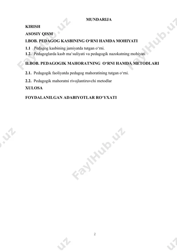 ga aktiviyaning bir qismi qilish va ularning jamiyatda foydalanishlarini ta’minlashdir. u o‘qituvchilar uchun o‘quvchi jamiyatga qanday qatnashishini o‘rganish va ularning ijtimoiy mas’uliyatlarini o‘rgatish masalalarini o‘z ichiga oladi. pedagogning vazifasi o‘qituvchilar uchun talim jarayonini baholash va yangilashni o‘rgatishdir. u o‘qituvchilar uchun o‘qitishning samarali bo‘lishini ta’minlash va ularning o‘zining kasbini rivojlantirishiga yordam beradi. "pedagogning kasb mas'uliyati va moslashuvchanlik" mavzusi o‘quv jarayonining muvofiqligini ta'minlash, o‘quvchilarning rivojlanishini ta’minlash, ijtimoiy qatnashishlarini ko‘tarish va talim jarayonini baholash va yangilashga oid muhim masalalarni o‘z ichiga oladi. kurs ishining nazariy asoslari: "pedagogning kasb mas'uliyati va moslashuvchanlik" mavzusining nazariy asoslari quyidagicha bo‘lishi mumkin: pedagogning kasb mas'uliyati va moslashuvchanlik mavzusi o‘qitishning maqsadini aniqlash va mazmunini belgilash bilan bog‘liqdir. bu, o‘qituvchilar uchun o‘quvchilarning rivojlanishiga yordam berish, ularning ma’lumotlarini oshirish va qobiliyatlarini rivojlantirish maqsadini o‘z ichiga oladi. nazariy asoslar o‘quv jarayonini tashkil etish uchun talim metodlarini va usullarini belgilab beradi. bu usullar o‘qituvchilar uchun o‘quvchilarning ta’lim jarayonida qatnashishini ta’minlash, ularning ma’lumotlarni o‘rganishlarini, …