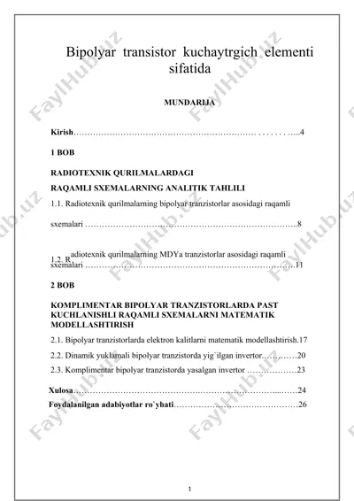 bipolyar tranzistor kuchaytirgich elementlari va raqamli sxemalar tahlili — DOCX