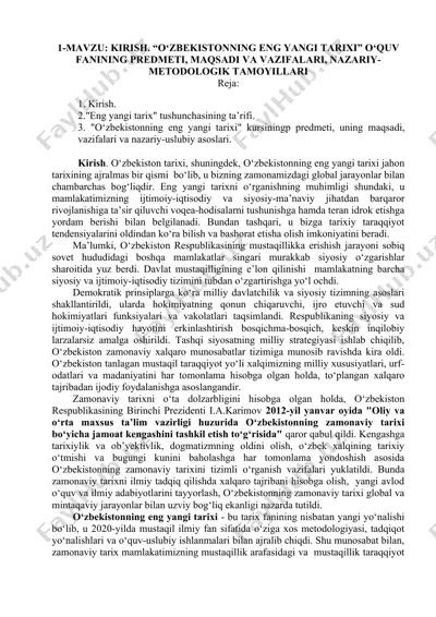 "o‘zbekistonning eng yangi tarixi" kursi — DOCX