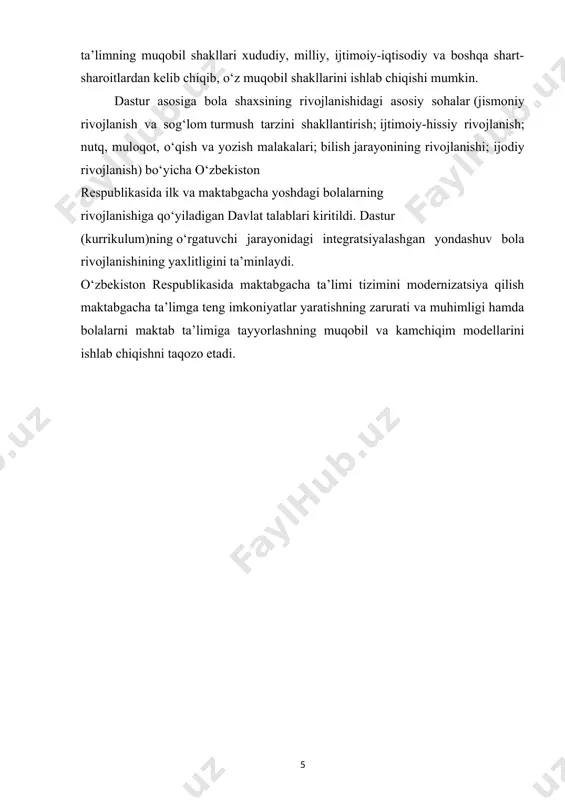 g zaif toifasiga alohida e’tibor talab etiladi. jamoada bolalar bir-biri bilan o‘zaro aloqa bog‘lashga, jinsi, irqi, millati, madaniyati, tili, e’tiqodi, yoshi, alohida talab-ehtiyojlari, oilaning tuzilishi va uning ijtimoiy-iqtisodiy holatidan qat’i nazar, boshqa kishilar bilan do‘stona munosabatlar o‘rnatishga o‘rganadi. “ilm yo‘li” variativ dasturi inklyuziv ta’limning quyidagi tamoyillariga tayanadi: • insonning qadr-qimmati uning qobiliyati va erishgan yutuqlari bilan belgilanmaydi; • har bir inson his etish va fikr yuritishga qodir; • har bir inson muloqot yuritishga va uning fikrlari e’tirof etilishiga haqlidir; • barcha kishilar bir-biriga ehtiyoj sezadi; • chinakam ta’lim muayyan o‘zaro munosabatlar doirasidagina amalga oshirilishi mumkin; • barcha insonlar qo‘llab-quvvatlashga va tengdoshlar bilan do‘st bo‘lishga ehtiyoj sezadi; • ta’lim olayotganlar uchun ijobiy yutuqlarga erishish qo‘lidan kelmaydigan ishdan ko‘ra, uddalay oladigan ishda ko‘proq namoyon bo‘ladi; • rang-baranglik inson hayotini boyitadi; • bir-birimizdan farq qilishimiz va har birimiz individual shaxs ekanimizni tan olish; • rivojlantiruvchi dasturlarning individuallashuvini ta’minlash, ya’ni dasturlarni har bir bolaning …