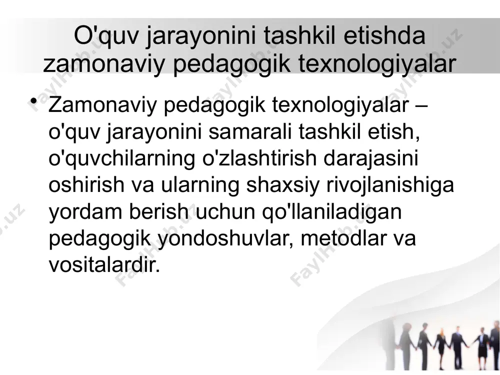 an darsxona) texnologiyasi flipped classroom texnologiyasi – darslarning klassik shaklini o'zgartirib, o'quvchilar uyda yangi mavzuni o'rganish, sinfda esa ularni mustahkamlash va bahs-munozara qilish imkoniyatiga ega bo'lishadi. proyekt metodlari proyekt metodlari o'quvchilarga amaliy ishlar orqali o'rganish imkonini beradi. bu texnologiya o'quvchilarga o'zlari bajaradigan loyiha asosida bilim olishni ta'minlaydi. kompyuterli o'qitish texnologiyalari kompyuterli o'qitish texnologiyalari yordamida o'quvchilarga interaktiv dasturlar, simulatsiyalar, kompyuter o'yinlari va boshqa axborot vositalari orqali o'rgatish amalga oshiriladi. distanion ta'lim texnologiyalari distanion ta'lim texnologiyalari onlayn kurslar, virtual darslar, video-konferensiyalar va boshqa internet asosidagi ta'lim vositalarini o'z ichiga oladi. bu texnologiya ta'limni keng auditoriyaga yetkazishda samarali. muvaffaqiyatga erishishda gamifikatsiya gamifikatsiya texnologiyalari o'quvchilarga o'ynash orqali o'qish imkonini beradi. o'quv jarayonini o'yin formatida organizinga, baholar va mukofotlar bilan rag'batlantirish orqali ularning motivatsiyasini oshiradi. massiv ochiq onlayn kurslar (mooc) mooc – bu internet orqali ochiq ravishda taqdim etiladigan va keng auditoriyaga mo'ljallangan o'quv kurslaridir. ular o'qish va o'rganish imkoniyatlarini kengaytiradi. o'qituvchilarning professional rivojlanish texnologiyalari …