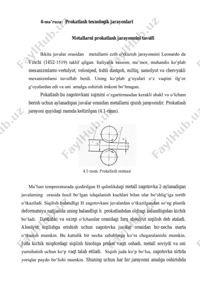 metallarni prokatlash jarayoni — PDF