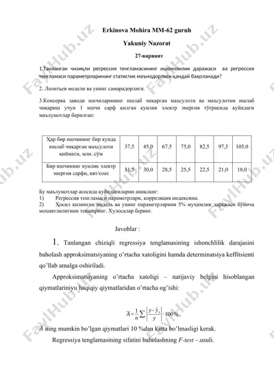 yakuniy nazorat ishi: chiziqli regressiya va leontev modeli yechimi — DOCX