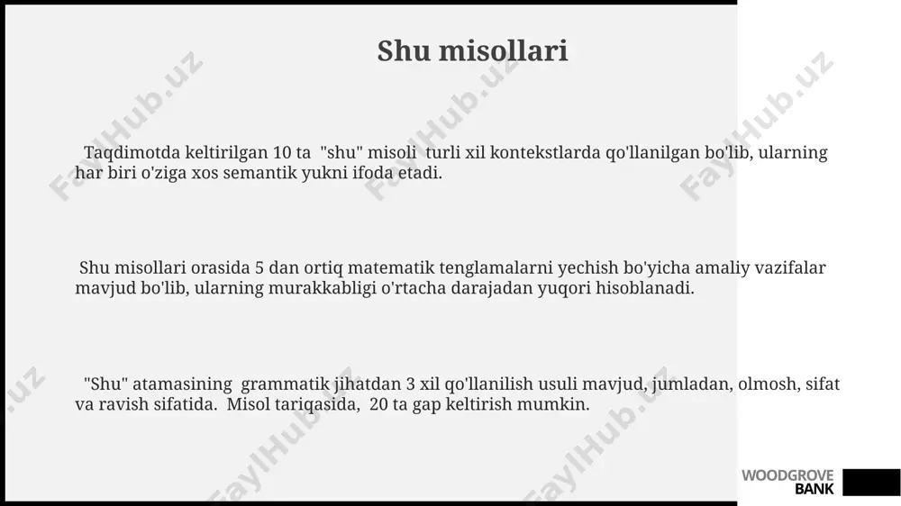 chrab, nutq rivojlanishida sezilarli kechikishlarga olib kelishi mumkin. shu tufayli kelib chiqadigan muammolar orasida artikulyatsiya qiyinchiliklari, fonetik jarayonlarning buzilishi va leksik-grammatik jihatdan kam rivojlanganlik kabi 5 ta asosiy omil mavjud. shu bilan bog'liq og'ir muammolarni bartaraf etish uchun o'rtacha 6-12 oylik logopedik mashg'ulotlar talab etiladi va bu jarayonda ota-onalarning faol ishtiroki muhim ahamiyat kasb etadi. woodgrove bank shu nima? "shu nima?" degan savolga javob berish uchun kontekst muhim, chunki bu iboraning ma'nosi 3 dan ortiq variantni o'z ichiga olishi mumkin: ko'rsatilgan narsaga, holatga yoki jarayonga ishora qilishi mumkin. "shu nima?" so'rovi kundalik muloqotda taxminan 70% hollarda aniqlashtirish yoki qo'shimcha ma'lumot olish maqsadida ishlatiladi va bu ko'pincha noaniqlikni bartaraf etishga xizmat qiladi. "shu nima?" iborasi grammatik jihatdan sodda bo'lsa-da, mazmuniga qarab 10 dan ortiq so'z bilan ifodalanadigan murakkab javoblarni talab qilishi mumkin, masalan, texnik tavsiflar yoki murakkab tushunchalar. woodgrove bank shu tarixi shu davr tarixiy manbalarida 30 dan ortiq turli xil …