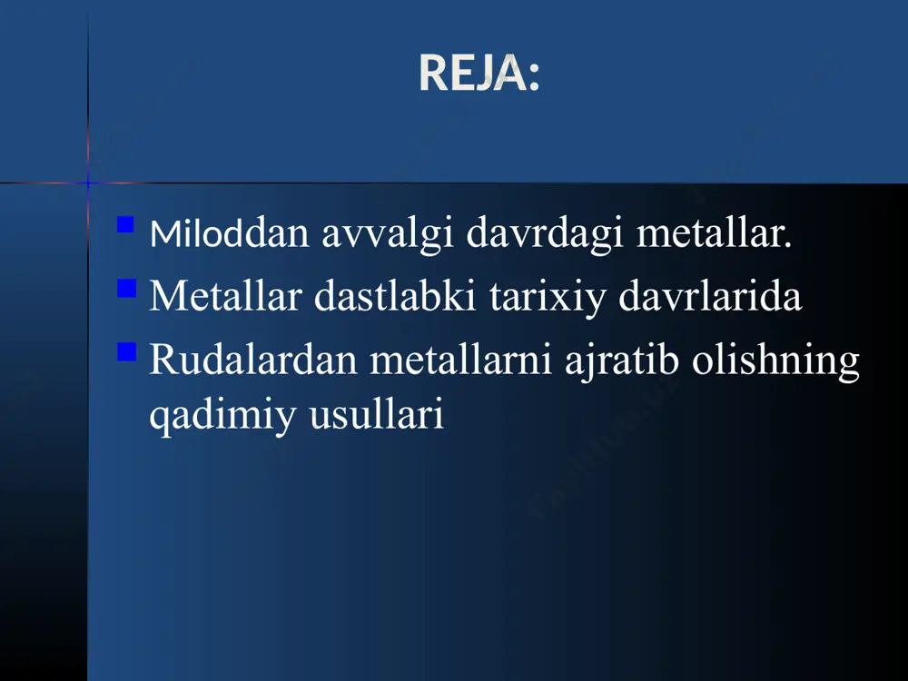 sak, fakt shuni ko‘rsatadiki, oson kamayuvchi temir rudalari yyer yuzasi bo‘ylab keng tarqalgan bo‘lib, metall temir mahsulotlari boshqalariga nisbatan solishtirganda, shaklga solishlarida sodda hodisa, temir gubka olish uchun past tempyeraturada va juda jo‘n pechlarni talab qilgan sulfid mis rudalarini kamayishi, naf byeruvchi mahsulotlarni ishlab chiqarishda juda katta qiyinchiliklarga sabab bo‘lgan. ba’zi arxeologlar va antropologlarning tosh asri bronza yoki mis hamda temir davri tufayli muvafaqqiyatga yerishilgan, degan taxminlari yo‘q emas, biroq temir va mis tabiiy ruda qoldiqlari mavjudligiga ko‘ra dastlab keng foydalanilgan bo‘lishi kyerak degan farazlar ham bor. savolga iqtisodiy geologiya va metallurgik nuqtayi nazari bilan qaraydigan bo‘lsak, fakt shuni ko‘rsatadiki, oson kamayuvchi temir rudalari yyer yuzasi bo‘ylab keng tarqalgan bo‘lib, metall temir mahsulotlari boshqalariga nisbatan solishtirganda, shaklga solishlarida sodda hodisa, temir gubka olish uchun past tempyeraturada va juda jo‘n pechlarni talab qilgan sulfid mis rudalarini kamayishi, naf byeruvchi mahsulotlarni ishlab chiqarishda juda katta qiyinchiliklarga sabab bo‘lgan. metallar dastlabki tarixiy davrlarida …