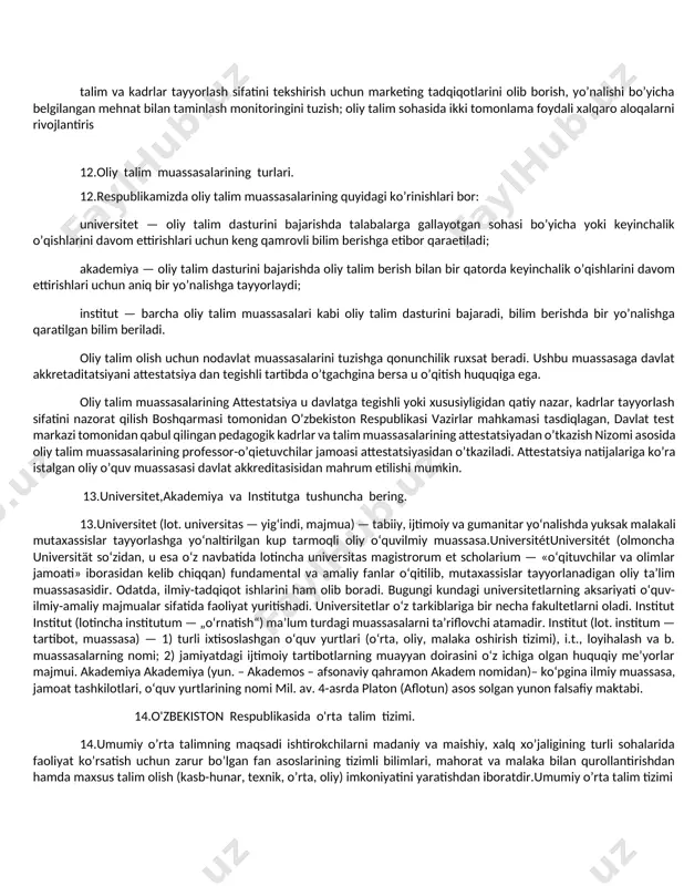 uquqi ham qonunan mustahkamlanganhuquqiy ta’lim-tarbiyani maktabgacha ta’lim muassasasidan boshlash samarali bo’ladi, degan fikrdamiz. 10.o'quvchilar huquqiy savodxonligini oshirish.yoshlardagi yuqori huquqiy ong va madaniyat qonunlar ishlashi, huquqiy davlat qurishda strategik omil ekanligi. o’zbekiston respublikasi o’z mustaqilligining dastlabki kunlaridan boshlab yosh avlodning barkamolligi, mustaqil fikrli va mas’uliyatli bo’lishi hamda milliy istiqlolni qadrlash, milliy qadriyatlarga chuqur hurmat, vatanparvarlik ruhida tarbiyalash, jismonan va ma’nan sog’lom bo’lishi uchun bir qator tizimli ishlarni amalga oshirdi. shu bilan birga, ularning haq-huquqlari, qonuniy manfaatlarining himoyasini ta’minlash maqsadida huquqiy asoslar ham yaratildi.yoshlar orasida huquqiy savodxonlikning pastligi nafaqat, ularning o’zlari uchun, balki jamiyat va davlat uchun ham zararlidir. huquqiy savodxonlikning yetarli emasligi yoshlarning o’z huquqlaridan to’laqonli foydalana olmasliklariga, majburiyatlaridan bexabar qolishlariga sabab bo’ladi. majburiyatlardan bexabarlik yoki harakatlarining huquqiy oqibatini anglamaslik bugungi kunda yoshlar orasida huquqbuzarliklarning sodir bo’lishiga sabab bo’lmoqda. biz huquqiy-demokratik davlat qurishni oldimizga maqsad qilgan ekanmiz, buning uchun huquqiy ongi va madaniyati yuksak yoshlar hal qiluvchi rol o’ynaydi. bunga esa …