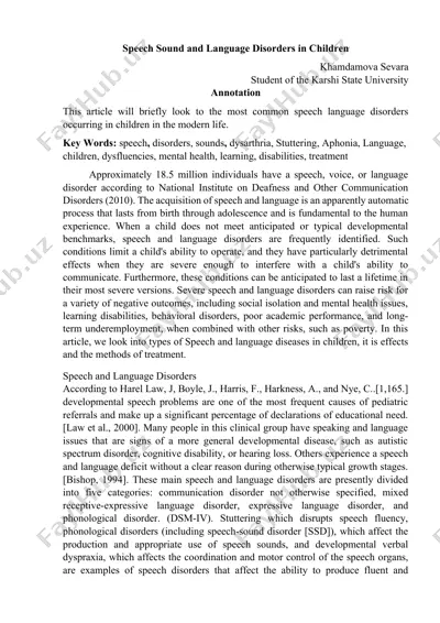 speech sound and language disorders in children — DOCX