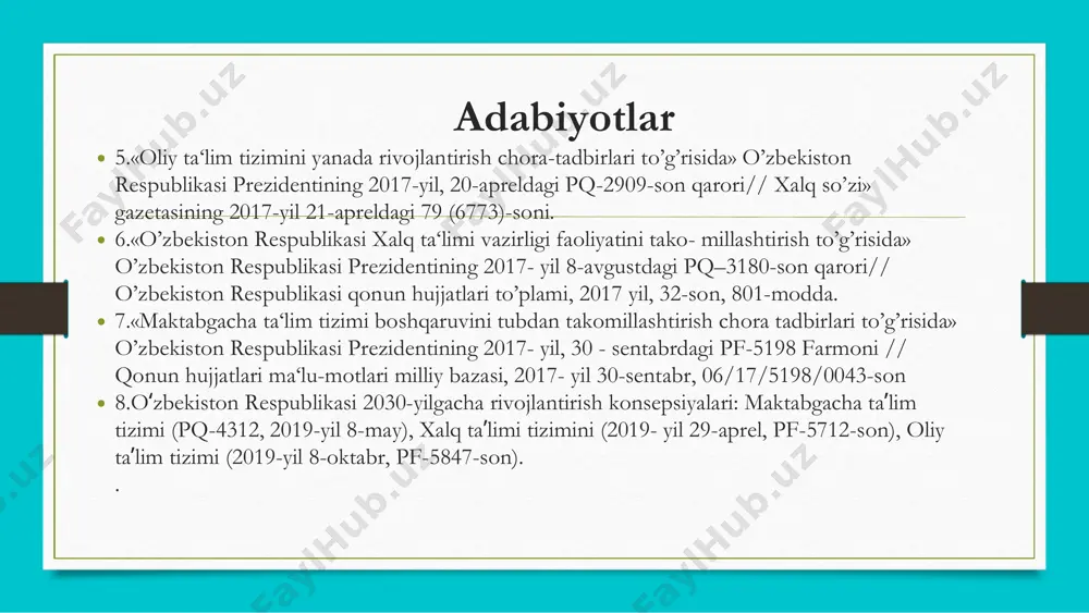 liy universiteti) tashkil qilindi. universitet faoliyatining birinchi yili oxiriga kelib unda 6 ta fakultet ijti-moiy-iqtisodiy, tarix-filologiya, fizika-matematika, qishloq xo‘ja-lik texnika, tibbiyot, abdulqodir shakuriy, ismatulla rahmatullaev mahmudxo‘ja behbudiy, hamza hakimzoda niyoziy sadriddin ayniy, abdulla avloniy is’hoqxon ibrat, munavvar qori xalq ta’limining iste’dodli tashkilotchilari umuman markaziy osiyoda oktyabr to‘ntarishiga qadar bir necha turdagi maktablar mavjud edi. ular: musulmon diniy maktablar: maktab (xona) — eski maktab; qorixona; madrasa; rus maktablari: umumiy ma’lumot maktablari; rus-tuzem maktablari; kasb maktablari; rus tilini o‘rgatish maktablari. “yangi usul” maktablari (usuli jadid). bu davr ijtimoiy-madaniy hayotidagi kuchlar o‘rtasida yuz berayotgan sinfiy kurashning murakkabligi maktab-maorif masalalarida ham o‘z ta’sirini ko‘rsatdi. demak, endi turli vositalarni ishga solib yangi mazmundagi ma’rifatni tashviq qilish, tarbiya usul-larini zamonaviylashtirish ta’limda qulay usullarni topish muammolari turar edi. bu borada turkiston o‘lkasidagi dastlabki maktablarda ilg‘or-ma’rifatparvar pedagoglar – toshkentlik saidrasul saidazizov, abdulla avloniy, namanganlik is’hoqjon junay-dullaev – ibrat, samarqandlik abduqodir shakuriy, saidahmad siddiqiy, ismatulla rahmatullaev, qo‘qonlik hamza hakimzoda …