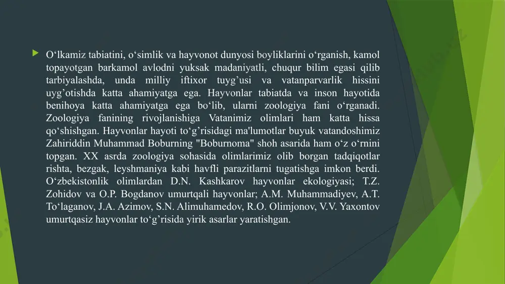 sinfi oziqlanish usuliga ko‘ra ikki kenja sinfga — o‘simliksimon va hayvonsimson xivchinlilarga bo‘linadi. yashil xivchinlilar orasida evglenasimonlar (euglenoidina) turkumiga mansub bo‘lgan hayvonlar chuchuk suvlarda ko‘p uchraydi (1-rasm). ko‘pchilikka ma'lum bo‘lgan yashil evglena (euglena virides) chuchuk suv havzalarida yashaydi. uning tanasi yupqa elastik pellikula po‘st bilan qoplangan bo‘lib, ikki uchi ingichkalashgan dukka o‘xshaydi. tanasining oldingi uchida bitta uzun xivchini, sitoplazmasida esa yirik pufaksimon yadrosi, tayoqqa o‘xshash bir qancha yashil xromotoforalari, xivchini asosida qisqaruvchi vakuolasi va qizil dog’simon ko‘zchasi joylashgan. tanasini egishi va shaklini birmuncha o‘zgartirishi mumkin. harakatlanayotgan evglenaning xivchini aylanib, parma singari buraladi va u oldinga qarab aylanma harakat bilan suzib ketadi. volvoks (volvox sp). volvoks chuchuk suvlarda keng tarqalgan koloniya bo‘lib, yashovchi yashil xivchinlilarga kiradi. volvoks koloniyasi sitoplazmatik ipchalar orqali o‘zaro qo‘shilgan juda ko‘p hujayralardan iborat. hujayralarning ko‘pchiligi vegetativ (o‘suvchi), oz qismi esa generativ (ko‘payuvchi) hujayralardan iborat. volvoks koloniyasining ko‘rinishi ko‘p hujayralilar embrionining blastula davriga o‘xshaydi. volvoks ko‘p hujayralilarning kelib …