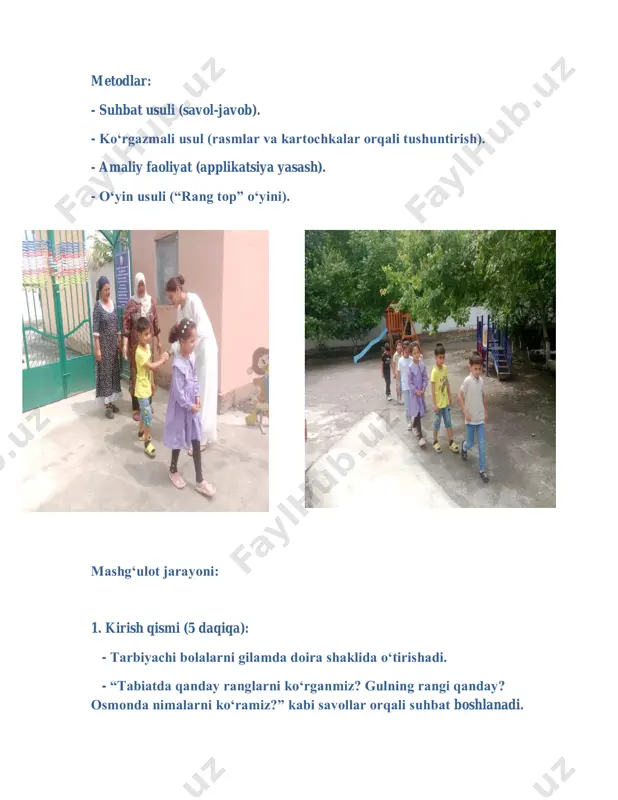 olganda, kun muvaffaqiyatli o‘tdi. bolalarning quvonchli ishtiroki va ota-onalarning ijobiy munosabati mening motivatsiyamni oshirdi. keyingi faoliyatlarimda vaqtni boshqarish va bolalarni jalb qilish bo‘yicha yangi usullarni qo‘llashga harakat qilaman.