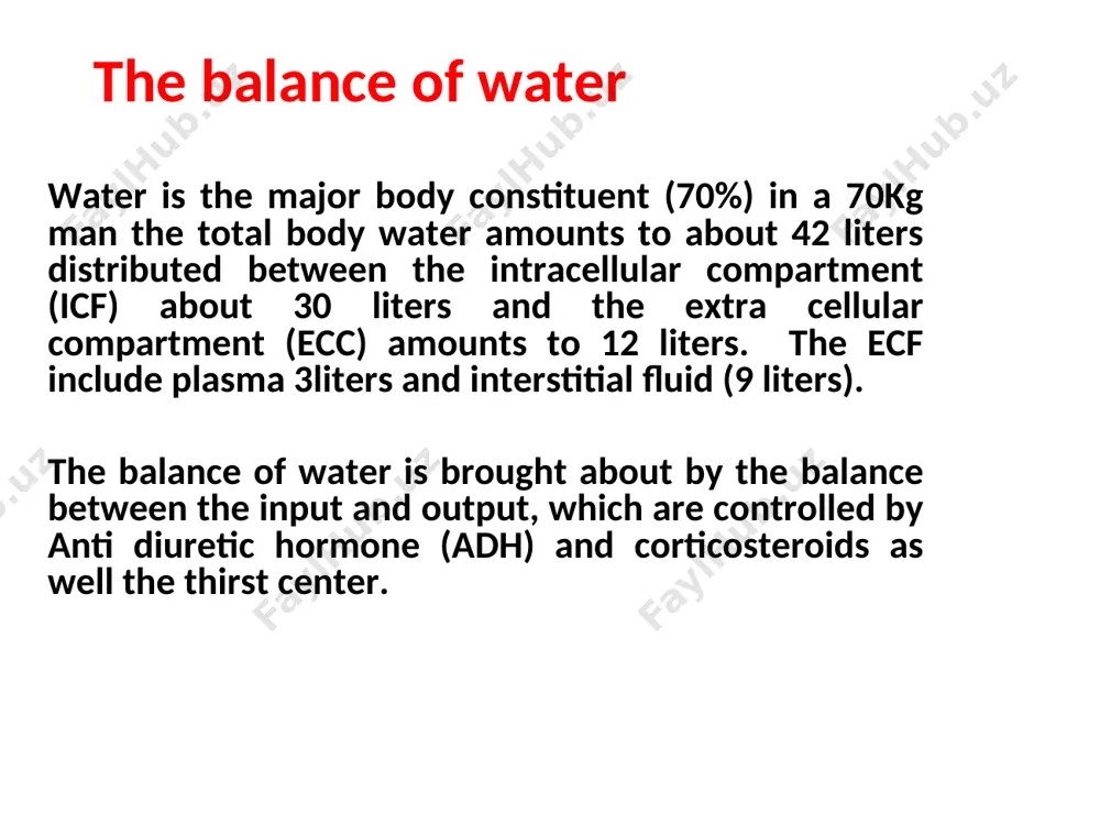 r monitoring and maintaining the concentrations of electrolyte. sodium regulation sodium is the most abundant cation in the ecf (90% of all extra-cellular cation) and so determines the osmolality of the plasma. normal plasma osmolality is approximately 285-295) mmol/l. regulation increase in sodium content of the ecf administration of sodium bicarbonate for the correction of an acidosis may result in hypernatraemia since sodium bicarbonate solutions may contain sodium at the concentration in excess of the physiological. primary hyperaldosteronism (conn’s syndrome) where there is excessive aldosterone. similar findings may be seen in cushing syndrome where there is excess cortisol production, which has weak mineral corticosteroid activity. urine osmolality and sodium concentration may be of value in the differential diagnosis of hypernatraemia. clinical feature of hypernatraemia: gives features of dehydration. hyponatraemia hyponatraemia is a significant fall in serum sodium concentration .the reference range of 135-145 mmol/l. causes of hyponatraemia retention of water …