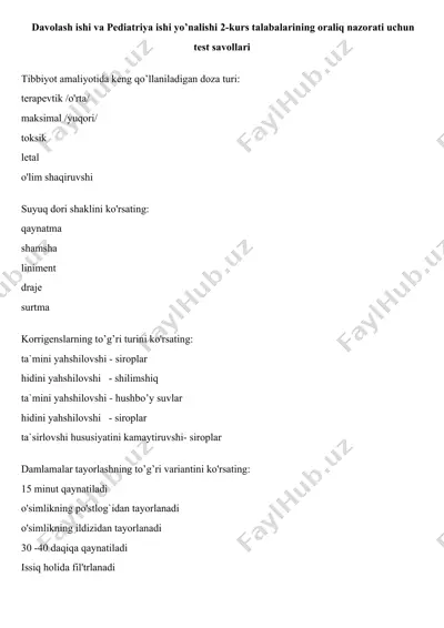 tibbiyot amaliyot savollari — DOCX