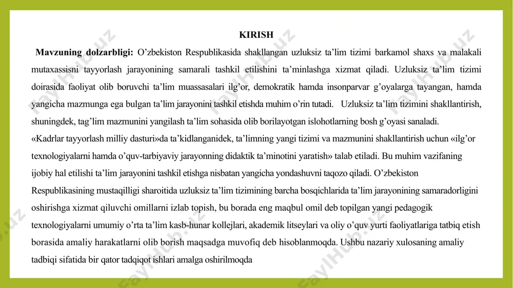 arni egallashlariga yordam beradi. arifmetika kursining konsentrik tuzulishi kichik yoshdagi o'quvchilarni psixologik xususiyatlarga mosdir : sanoq o'lchash,arifmetik amallar bilan dastlabki tanishtirishni narsalar to'plamlari yordamida ko'rsatish bo'lgan katta bo'lmagan raqamlar misolida bajarish zarur son sohasini sekin - asta kengaytirib borish ham ko'rgazmali - harakatli amallardan abstrakt amallarga o'tish orqali bolalarning fikrlarini rivojlantirish bilan moslashtiriladi. har bir konsentrning ajratib berish sabablarini, bu konsentr ichida sonlarni nomerlashni o'rganish uslubini shuningdek, arifmetik amallarni o'rganish usulini batafsil bayon qilamiz. pedagogik texnologiya tushunchasi xx asrda ‘aydo bo’lib, quyidagi rivojlanish bosqichlaridan o’tib kelmoqda. dastlabki bu tushuncha 1940-yillardan 50-yillar o’rtasigacha “ta’limda texnologiya” deb qo’llanib, o’quv jarayonida audiovizual texnika vositalaridan foydalanishni ifoda qilgan. pedagogik texnologiya tushunchasi dastlab xx asrning o’rtalarida aqshda qo’llana boshlangan.bunda “pedagogik texnologiya” va “ta’lim texnologiyasi” ifodalari faqat texnika vositalari yordamida o’qitishga nisbatan qo’llangan edi. 1979-yilda aqshning pedagogik kommunikatsiyalar va texnologiyalar assotsiatsiyasi tomonidan pedagogik texnologiyaga quyidagicha ta’rif berilgan edi: “pedagogik texnologiya bilimlarni o’zlashtirishning hamma jihatlarini qamrab oluvchi …