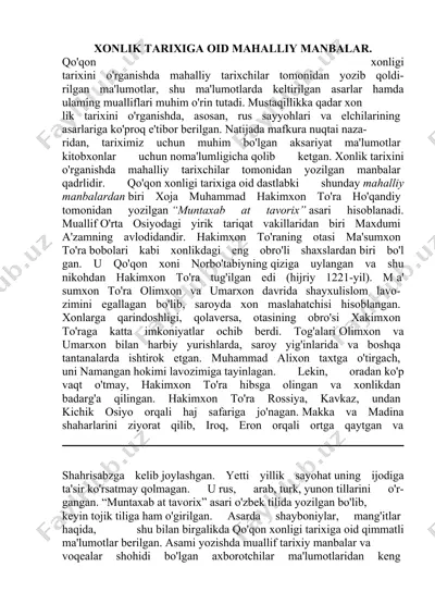 xonlik tarixiga oid mahalliy manbalar — DOCX