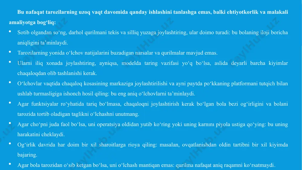 sh algoritmi xulosa ushbu bitiruv malakaviy ishida “elektron raqamli tibbiyotda qo‘llaniladigan chaqaloq tarozisini loyihalash” mavzusida tadqiqotlar olib borildi. elektron chaqaloq tarozisini loyihalash mavzusida batafsil o‘rganish, bu sohaga oid ma’lumotlar to‘plamining analizini amalga oshirish va u bilan bog‘liq ko‘p aniq fikrlangan vositalarni tahlil qilishni o‘rganishim kerak bo‘ldi. shuningdek, ishda batafsil chaqaloq tarozisi tuzilishini va uning modellari bilan ishlashni o‘rganish, it sohasida yaxshi bilim va ko‘nikmalarga ega bo‘lish katta ahamiyat kasb etadi. bunda, loyihada yaratilgan elektron chaqaloq tarozisi sistemining hisob-kitoblarni amalda qo‘llash uchun jo‘natilishi va standartlashtirilishi kerak. shu sababli, elektron raqamli tibbiyotda qo‘llaniladigan chaqaloq tarozisini loyihalash mavzusidagi diplom ishi, innovatsion tibbiyot sohasining yangi usullariga oid ma’lumotlarni o‘rganish va bu sohadagi muammolarni hal qilishga yordam beruvchi yangi vositalar yaratishni o‘rgatadi. elektron chaqaloq tarozisining elektron ko‘rinishi proteus muhitida yig‘ildi. qurilmaning o‘zi esa arduino yordamida c++ dasturlash tilida yozildi. e’tiboringiz uchun raxmat! image2.png image3.png image4.png image5.png image6.jpeg image7.jpeg image8.jpeg image9.jpeg image10.jpeg image11.jpeg image12.jpeg image13.png image14.png …