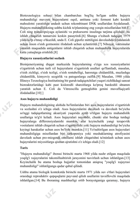 aning substrat va o'sish talablarini sozlash. hujayra ehtiyojlarini o'zgartirish orqali hujayra madaniyatini o'stirish va saqlash uchun zarur bo'lgan xom ashyo, asbob-uskunalar xarajatlari va malakani sezilarli darajada kamaytirish mumkin. masalan, olimlar xorijiy fermentlardan oddiy sanoat xamirturush shtammini yaratish uchun foydalandilar, bu esa hujayralarni an'anaviy glyukozadan arzonroq substratda o'sishiga imkon beradi.[4] biologik muhandislik masshtabni oshirish xarajatlarini yaxshilashga qaratilganligi sababli, bu sohadagi tadqiqotlar asosan turli fermentlarning arzon narxlardagi substratlarni metabolizatsiya qilish qobiliyatiga qaratilgan.[5] yangi mahsulotlarni ishlab chiqarish uchun hujayralarni ko'paytirish biotexnologiya sohasi bilan chambarchas bog'liq bo'lgan ushbu hujayra muhandisligi mavzusi hujayralarni oqsil, antitana yoki ferment kabi kerakli mahsulotni yaratishga undash uchun rekombinant dnk usullaridan foydalanadi. hujayra muhandislikning ushbu kichik to'plamining eng yorqin misollaridan biri e. coli ning transkripsiyaga aylanishi va prekursorni insulinga tarjima qilishdir, bu ishlab chiqarish tannarxini keskin pasaytirdi.[6] shunga o'xshash tadqiqot 1979 yilda ko'p o'tmay o'tkazildi, unda e. coli gipofiz mittiligini davolashda foydalanish uchun inson o'sish gormonini ifodalash uchun aylantirildi.[7] nihoyat, …