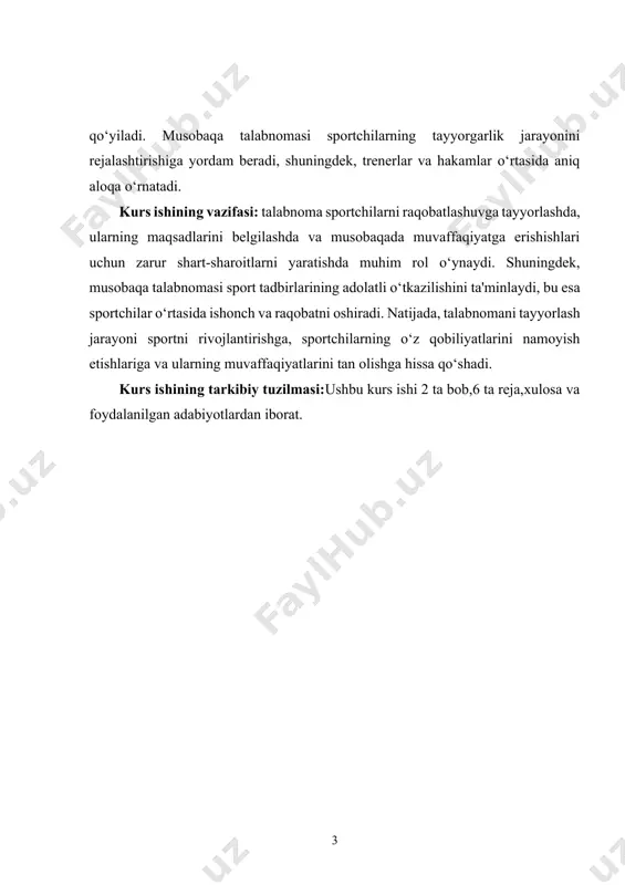 aning ahamiyatini va qamrovini ko‘rsatadi. shuningdek, "yengil atletika kuni" yoki "tezlik festivali" kabi nomlar musobaqaning maqsadini va ruhini aks ettiradi[footnoteref:2]. musobaqalar ko‘pincha xalqaro, mintaqaviy yoki mahalliy darajada o‘tkaziladi va har bir daraja o‘z xususiyatlariga ega. [2: olimov m.s. o‘rta masofaga yuguruvchi sportchi-talabalarni o‘zdjti o‘quv yuklamasiga moslashtirilgan musobaqa oldi tayyorgarligi dasturi bo‘yicha musobaqalarga tayyorlash samaradorligi. uslubiy qo‘llanma. –t.: o‘zdjti nashriyot-matbaa bo‘limi. 2010 y. – 48 b. ] tashkilotchilar musobaqalarning muvaffaqiyatli o‘tkazilishida muhim rol o‘ynaydi. ular sport federatsiyalari, mahalliy sport tashkilotlari, universitetlar yoki xususiy kompaniyalar bo‘lishi mumkin. har bir tashkilot o‘z maqsadlariga qarab musobaqalarni tashkil qiladi. masalan, o‘zbekiston yengil atletika federatsiyasi mahalliy va xalqaro musobaqalarni o‘tkazish uchun mas'uliyatni o‘z zimmasiga oladi. ular o‘z sportchilarini tayyorlash, ularning ishtirokini ta'minlash va musobaqalarni tashkil etish uchun zaruriy resurslarni ajratadilar. xususiy kompaniyalar ham yengil atletika musobaqalarini tashkil etish orqali sportni rivojlantirish va o‘z brendlarini ommalashtirish uchun imkoniyat yaratadi. ular ko‘pincha sponsorlik yordamida musobaqalarga mablag‘ ajratadilar, bu …
