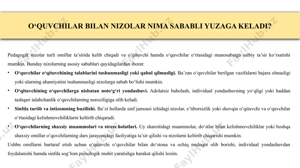 oʻqituvchining muloqotga kirishida uchraydigan pedagogik nizolar, kamchiliklar ularning oldini olish yoʻllari - Page 4