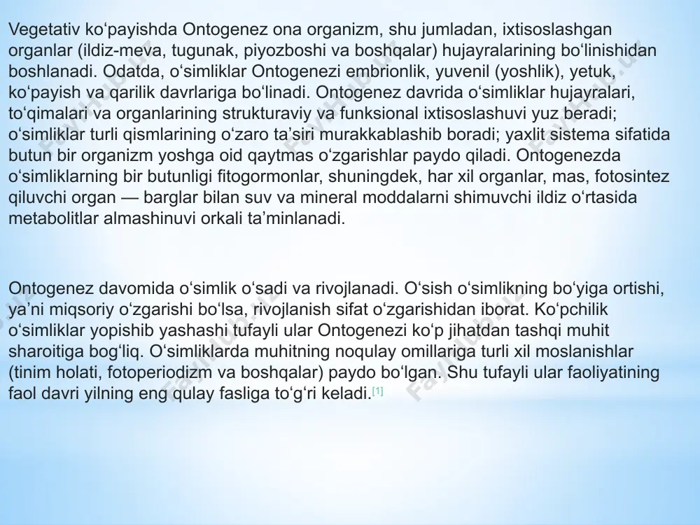 angidrid hamda moddalar almashinuvida paydo boʻlgan boshqa chiqindi moddalarni olib ketadi. termoregulyatsiya va gumoral regulyatsiyaii amalga oshiradi. immunitetning muhim omilidir. qon aylanishi ni 1628-yil ingliz vrachi u.garvey kashf qilgan. koʻpchilik umurtqasiz hayvonlarda ochiq qon aylanishi doirasi mavjud (gemolimfa gavda muskullari yoki tomirlar qisqarishi tufayli harakatlanadi). odam va ayrim yuqori darajada rivojlangan umurtqasizlarda qon aylanishi doirasi yopiq boʻladi. suvda va quruqlikda yashovchilar, sudralib yuruvchilar, sut emizuvchilar va qushlarda qon aylanishi doirasi 2 ta. odam. shu jumladan, sut emizuvchilar va qushlarda qon aylanishi sxemasi bir xil. yurak chap qorinchasidan chiqib, toʻqimalar orqali oʻng boʻlmachaga kelgan tomirlar sistemasi katta, oʻng qorinchadan chiqib, oʻpka orqali chap boʻlmachaga kelgani kichik qon aylanish doirasini tashkil etadi chap boʻlmachadan qon chap qorinchaga oʻtadi va qon aylanishi davom etadi. yurak muskullarining qisqarib-boʻshashishi tufayli qon tomirlarda harakatlanadi. yurakning bir min.da haydaydigan qon miqdori minutli hajm deyiladi. odam tinch turganidagi minutli hajm 4—5 l ga teng, emotsional taʼsir holatida esa …