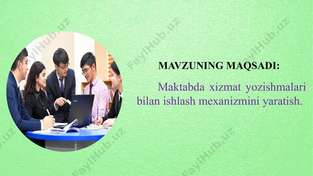htirilgan tizim orqali kuzatiladi. "ijro.gov.uz" tizimiga maktablar uchun yengil modul yaratish. mavzuni qiyosiy tahlil etilganligi: 9 xizmat yozishmalari maktab boshqaruvida aniqlik, tartib va mas’uliyatni ta’minlovchi muhim vositadir. qiyosiy tahlil natijalari shuni ko‘rsatadiki, o‘zbekistonda xizmat yozishmalarini yuritish borasida huquqiy asoslar mavjud bo‘lsa-da, amaliyotda raqamlashtirish darajasi past, mas’uliyat taqsimoti va ijro intizomi sust. janubiy koreya, hindiston va rossiya kabi davlatlar tajribasi esa xizmat yozishmalarining to‘liq elektronlashtirilgani, qat’iy me’yoriy hujjatlar va malakali kadrlar tizimi mavjudligi bilan ajralib turadi. xulosa: 1. yagona elektron platforma joriy etish – maktablar uchun xizmat yozishmalarini yurituvchi raqamli tizim ishlab chiqilib, barcha hududlarda bosqichma-bosqich tatbiq etish. 2. mas’uliyat va vakolatlar aniq belgilanib hujjatlashtirish – direktor, o‘rinbosarlar va kotiblar o‘rtasida yozishmalar bo‘yicha mas’uliyat aniq taqsimlash va ichki hujjatlar orqali mustahkamlash. 3. namunaviy hujjatlar to‘plamini ishlab chiqish – xizmat yozishmalari uchun yagona andozalar, rekvizitlar va shakllar bo‘yicha namunalar yaratish va barcha maktablarga tarqatish. takliflar: 11 chora-tadbirlar rejasi: t/r muammo amalga oshirish …