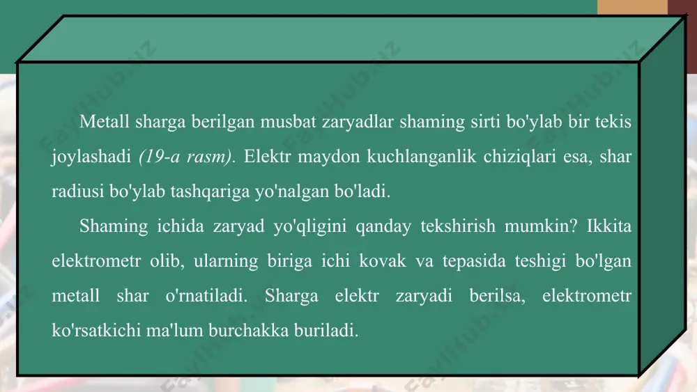 o'tkazgichlarda elektr zaryadlarning taqsimlanishi 8 - sinf - Page 4