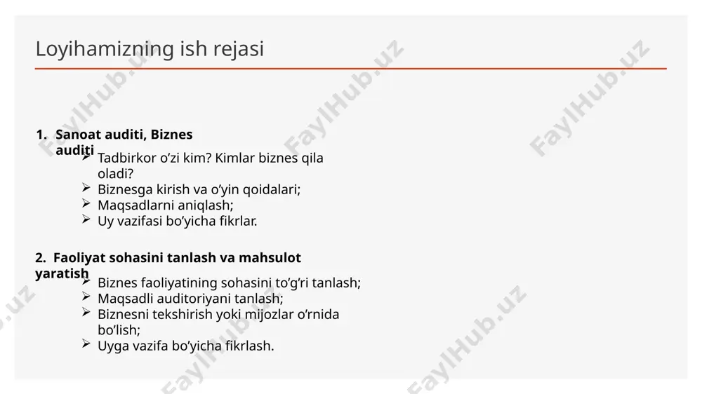 ish; biznesni kengaytirsh yo’llari; muzokara o’tkazish san’ati; uy vazifa bo’yicha fikrlar. ‘’muvaffaqiyatli hayot siri maqsadimizni topish va keyin uni amalga ishirishdir’’