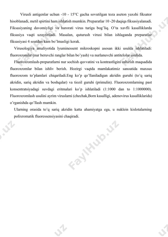 m.jackson veterinary clinical pathology. america 2010 year. qo’shimcha adabiyotlar 1. mirziyoyev sh.m. erkin va farovon demokratik o’zbekiston davlatini birgalikda barpo etamiz. toshkent, “o’zbekiston” nmiu, 2017. – 29 b. 2. mirziyoyev sh.m. qonun ustuvorligi va inson manfaatlarini ta’minlash yurt taraqqiyoti va xalq farovonligining garovi.“o’zbekiston” nmiu, 2017.– 47 b. 3. bazarov x.k., abdulakimova a.b. veterinariya virusologiyasidan o’quv qo’llanma. samarqand 2016 y. 4. самуйленко а.я., “инфекционная патология животных” том 1 москва 2009. 5. петров р.в. иммунология. учебник. москва 1983 й internet saytlari: 1. www.ziyo.net.uz. 2. www.vetjurnal.uz 3. www.sea@mail.net21 4. www.veterinariy.actavis 5. www.fvat@.academy.uzsci.net image1.jpeg