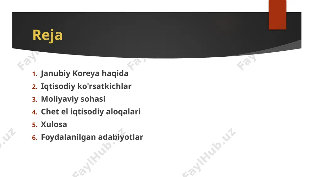 rezident tomonidan boshqariladi va milliy oliy kengash parlament sifatida faoliyat yuritadi. boshqa moliyaviy institutlar ham mavjud. milliy valyuta: mamlakatda "won" (krw) milliy valyutasi ishlatiladi. koreya markaziy banki (bank of korea) milliy valyutani tartibga soladi va moliyaviy siyosatni boshqaradi. banklar va moliyaviy institutlar: koreyada xalqaro banklar, moliyaviy institutlar, va moliyaviy tizimlar katta o'rin egallaydi. koreya respublikasi markaziy banki, moliyaviy sohada bosh rol o'ynaydi va mamlakatning moliyaviy siyosatini rivojlantiradi. sug'urta sohasi: sug'urta sohasi moliyaviy sohada muhim o'rin egallaydi. koreyada sug'urta kompaniyalari va tashkilotlari xalqaro bo'lib faoliyat ko'rsatishadi. moliyaviy sohada reformsiyalar: janubiy koreya, o'zining moliyaviy sohasini yanada rivojlantirish maqsadida qat'iy islohotlar va reformalar o'tkazmoqda. bu reformalar mamlakatning sug'urta sohasini, moliyaviy institutlarini va investitsiya tizimini rivojlantirishni o'z ichiga oladi. investitsiyalar va moliyaviy innovatsiyalar: mamlakat, investitsiyalar va innovatsiyalar sohasida samarali ishlov berishga harakat qilmoqda. sanoat, texnologiyalar, va boshqa sohalar uchun investitsiyalar ko'payib borayotgan. xususiy sektorlar va kompaniyalar: janubiy koreyada xususiy sektorlar va kompaniyalar, masalan, samsung, …