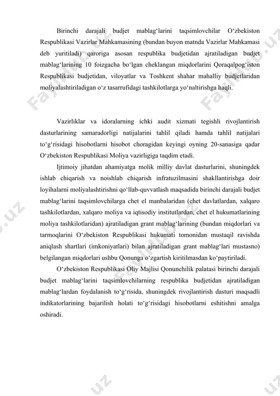 il ravishda aniqlash shartlari (imkoniyatlari) bilan ajratiladigan grant mablag‘lari mustasno) belgilangan miqdorlari ushbu qonunga o‘zgartish kiritilmasdan ko‘paytiriladi. o‘zbekiston respublikasi oliy majlisi qonunchilik palatasi birinchi darajali budjet mablag‘larini taqsimlovchilarning respublika budjetidan ajratiladigan mablag‘lardan foydalanish to‘g‘risida, shuningdek rivojlantirish dasturi maqsadli indikatorlarining bajarilish holati to‘g‘risidagi hisobotlarni eshitishni amalga oshiradi. model – so’zi lotincha modulus so’zidan olingan bo’lib o’lchov,me’yor degan ma’noni anglatadi. model bu shunday moddiy yoki xayolan tasavvur qilinadigan ob’ektki,qaysiki tadqiqot jarayonida haqiqiy ob’ektning o’rnini shunday bosadi, uni bevosita o’rganish haqiqiy ob’ekt haqida yangi bilimlar beradi. bir tomondan, modellar oson o’rganiladigan bo’lishi kerak, shuning uchun ular juda murakkab bo’lmasligi kerak. biroq, ikkinchi tomondan modellarni o’rganishdan olingan xulosalarni haqiqiy ob’ektlarga ham qo’llash lozim, demak, model o’rganilayotgan haqiqiy ob’ektning muhim tomonlarini aks ettirishi kerak. modellashtirish bosqichlari: 1. iqtisodiy jarayon har tomolama nazariy, sifat jihatdan tahlil qilinadi va uning parametrlari, ichki va tashqi information aloqalar, ishlab chiqarish resurslari, rejalashtirish davri kabi ko’rsatkichlar aniqlanadi. 2. bu bosqichda …