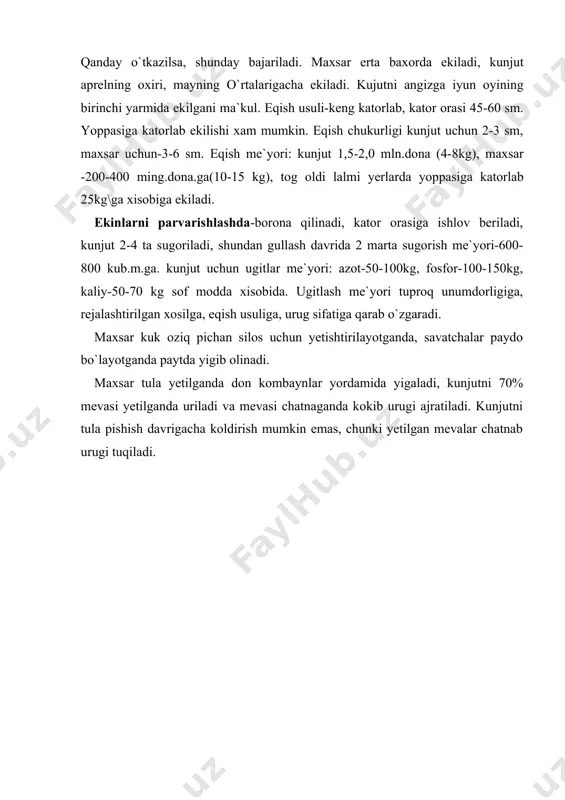 pabodiyon, kora zira, yalpiz, ok zira va boshkalar kiradi. kashnichning mevasida 1,4-2,1% efir va 11-27 % texnik moyi buladi. moyi tarkibida 60-70 % linalol spirti, kunjarasida 18-20 % moy koladi, u matbaachilikda va tukimachilik sanoatida ishlatiladi. kashnich guli asalchil bulib, kukati va urugi ziravor sifatida ozik-ovkatda ishlatiladi. sistematikasi: kashnich soyabonguldoshlar - ariaseaye oilasiga, sorlandurum satium l. - avlodiga mansub bulib, bir yillik usimlikdir. kashnich kurgokchilikga chidamli, ammo gullash davridagi suvni tankisligi xosilni kamaytiradi. urugi 6 0 da unib chikadi, maysa 10°, sovukka chidamaydi. usish davrining dastlabki kunlarida sekin usib, begona utlardan shikastlanadi. usimlikda 7-9 ta barg rivojlangandan sung tez usa boshlaydi. usish davri - 90-100 kun. tuprok unumdorligiga talabchan. kashnich uchun yaxshi utmishdosh kuzgi don ekinlari, dukkakli-don ekinlari, makkajuxori, kartoshka. bir ekilgan yerga 4-5 yildan keyin kayta ekish mumkin. kashnichdan bushagan yerlarga kuzgi va baxorgi ekinlar ekiladi. kuzda yer 22-25 sm chukurlikda xaydaladi. baxorda borona kilinadi va 5-6 sm chukurlikda …