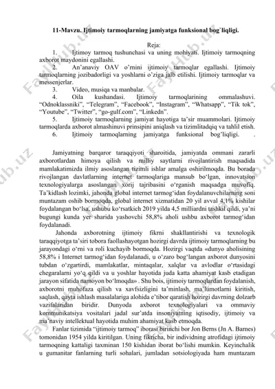 ijtimoiy tarmoq tushunchasi va uning mohiyati — DOCX