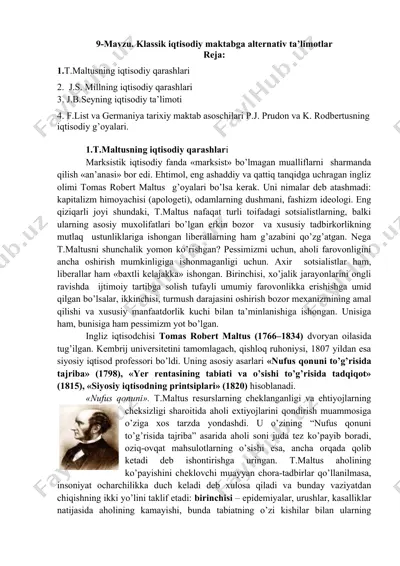 t.maltusning iqtisodiy qarashlari — DOC