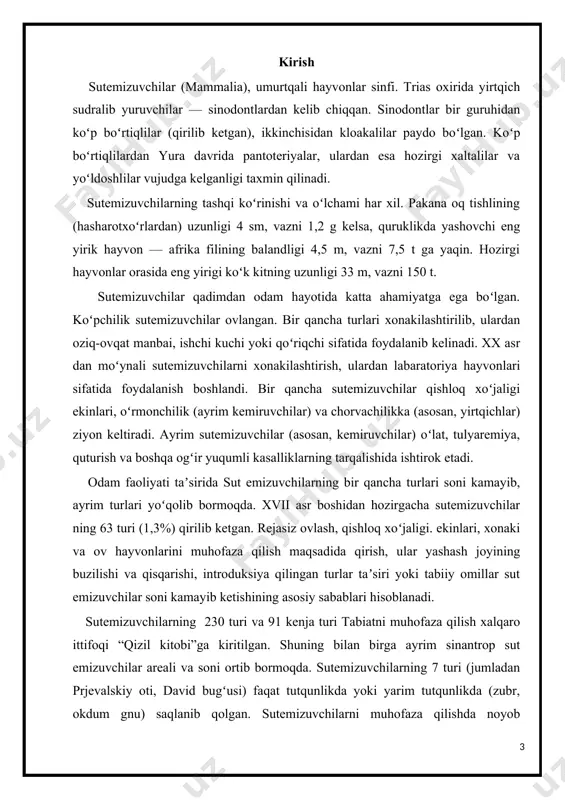 sh miya juda katta va unda oliy nerv faoliyatining markazi yani kulrang miya moddasidan tashkil topgan yarim sharlar po’stlog’i, ayniqsa rivojlangan, xidlov qo’ruv va eshituv organlari xam kuchli rivojlangan. tashqi quloq va quloq suprasi bor. o’rta quloq bo’shlig’ida 3 ta uzangi sandon va bolg’acha kabi eshituv suyaklari joylashgan. 2. tishlari grupalarga, ya’ni kurak, keskich va oziq tishlariga bo’lingan va pastki jag’i bevosita miya qutisiga birikib ketadi. pastki jag’ faqat bitta tish suyagidan tashkil topadi. 3. bosh miya juda katta va unda oliy nerv faoliyatining markazi yani kulrang miya moddasidan tashkil topgan yarim sharlar po’stlog’i, ayniqsa rivojlangan, xidlov qo’ruv va eshituv organlari xam kuchli rivojlangan. tashqi quloq va quloq suprasi bor. o’rta quloq bo’shlig’ida 3 ta uzangi sandon va bolg’acha kabi eshituv suyaklari joylashgan. 4. tishlari grupalarga, ya’ni kurak, keskich va oziq tishlariga bo’lingan va pastki jag’i bevosita miya qutisiga birikib ketadi. pastki jag’ faqat bitta tish suyagidan tashkil topadi. 5. …