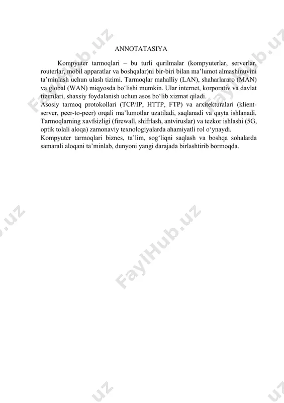 zure virtual machines · google compute engine (gce) 2. paas (platform as a service) – platforma xizmati sifatida · ta’rif: dastur ishlab chiqish, sinov va ishga tushirish uchun zarur platforma va muhitni taqdim etish. · kimlar foydalanadi: dasturchilar, software ishlab chiquvchilar. · foyda: foydalanuvchi faqat o‘z dastur kodini yozadi, server va platforma boshqaruvi bulut provayderiga yuklanadi. · misollar: · · google app engine · microsoft azure app services · heroku 3. saas (software as a service) – dasturiy ta’minot xizmati sifatida · ta’rif: tayyor dasturlarni internet orqali taqdim etish va ularni brauzer yoki ilova orqali ishlatish. · kimlar foydalanadi: oxirgi foydalanuvchilar, tashkilotlar va kompaniyalar. · foyda: dastur o‘rnatish va texnik xizmat ko‘rsatish talab qilinmaydi, hammasi bulutda boshqariladi. · misollar: · · gmail · microsoft 365 (office online) · salesforce dropbox v. darsning tafsiloti va texnologik xarita. № darsning bosqichlari qisqacha tavsif qo‘llaniladi- gan usullar ajratil-gan vaqt 1 tashkiliy qism 1.salomlashish. …