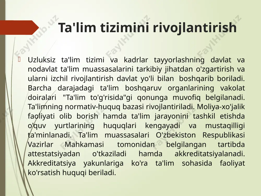 h, o‘ziga xos xususiyatlarni va shart-sharoitlarni hisobga olish imkonini beradi. ishlab chikarish va ta’lim tizimi. o‘zbekiston respublikasining kadrlar tayyorlash milliy dasturida o‘quv ishlab chikarish majmuasining (markazlarini) tashkil etish va ularni rivojlantirish, zamonaviy uskunalar, apparatlar va asboblar bilan jixozlash ragbatlantiriladi, deyiladi. kadrlar tayyorlash va birgalikda ilmiy-texnologik yechimlar yaratishda korxonalarning ishlab chikarish saloxiyatidan samarali foydalaniladi. ishlab chikarishda kadrlar tayyorlash qo‘llab quvvatlanadi. kadrlar tayyorlashning milliy dasturida yuqori malakali iqtisodchi-pedagog mutahassis yangi tashkil etilgan magistratura taʼlimi tizimida tayyorlash lozimligi qayd etilgan. iqtisodchi-pedagog yangi tipdagi mutaxassis boʼlganligi uchun uni kasbiy va pedagogik jiqatdan tayyorlash eng murakkab muammodir. bu muammoni hal qilishda psixologiya, pedagogika va iqtisodiyot fanlari oʼqituvchilari hamkorlikda mehnat qilmoqlari lozim. chunki boʼlajak iqtisodchi-pedagog eng avvalo psixologiya, pedagogika va iqtisodiyot fanlardan ilmiy bilim va koʼnikmalarga ega boʼlmoqlari talab etiladi. oliy taʼlimda kadrlar tayyorlashni markazlashtirishdan huquqiy yoʼnalishga oʼtkazishdan ishi olib borilmoqda, oʼquv yurtlarining tarmo\i kengaymoqda, universitet taʼlimi rivojlanmoqda, abiturientlar va talabalarning bilim darajasini test va reyting …