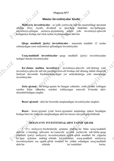 investitsiyalar hisobi — DOCX
