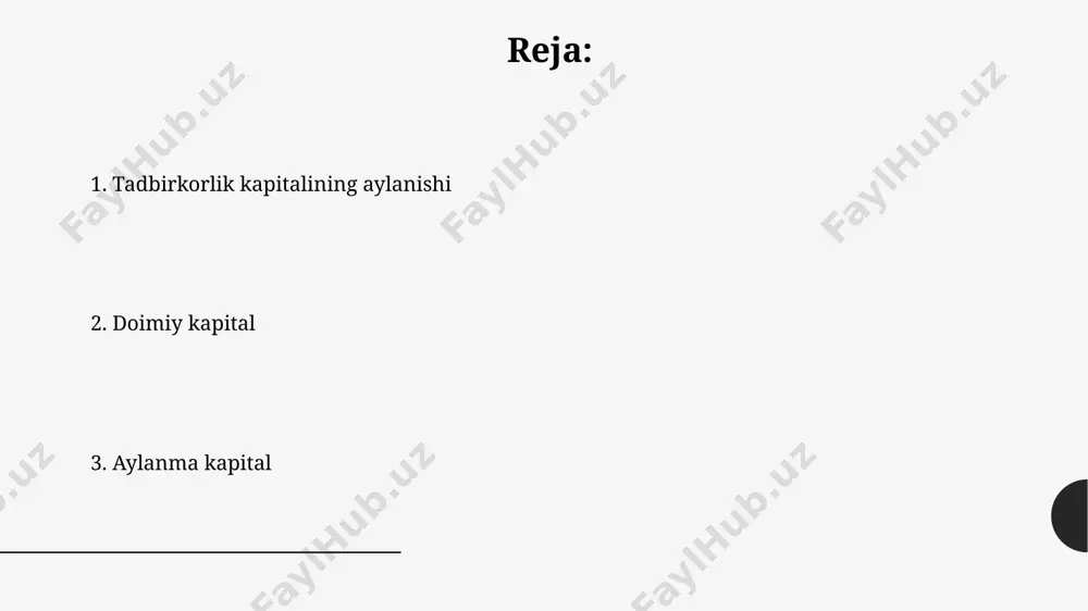 and viloyatida joylashgan 5 ta yirik korxona 2022 yilda aylanma kapitalning o'sishi tufayli doimiy kapitalga 30 million so'm investitsiya qilgan bo'lsa, bu ularning rentabelligini 8% ga oshirdi. doimiy kapitalning 20% qismi toshkent shahridagi kichik biznes sub'ektlariga aylanma kapital sifatida ajratilishi 2023-yilgi statistikaga ko'ra, foyda ko'payishiga 15% hissa qo'shgan. tadbirkorlik kapitalining aylanishi toshkent shahridagi tadbirkorlik loyihalarining 70% dan ortigʻi, dastlabki bosqichda 100 000 aqsh dollarigacha boʻlgan oʻz kapitali va 20% lik foiz stavkali qisqa muddatli kreditlardan foydalanadi. samarqand viloyatida 2023-yilning birinchi choragida 30 ta yangi biznes loyihasi ishga tushirildi, ularning umumiy miqdori 5 million soʻmni tashkil etdi, bu esa asosan oilaviy tejamkorliklar va mahalliy investorlar hisobidan amalga oshirildi. aylanma kapital toshkent shahridagi tadbirkorlarning 70% aylanma kapitalni ta’minlashda qiyinchiliklarga duch kelmoqda, bu esa ularning biznes faoliyatini cheklaydi va iqtisodiy oʻsish sur’atlarini pasaytiradi. 2022-yilda oʻzbekistondagi kichik va oʻrta biznes sub’ektlarining aylanma kapitalga boʻlgan ehtiyoji 5 milliard aqsh dollaridan oshgan, bu esa kreditlash bozorining …