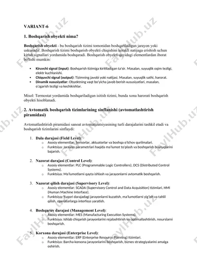 avtomatik boshqarish tizimlari haqida ma’lumotlar — DOCX