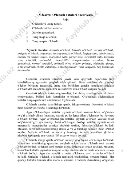 o‘lchash xatolari nazariyasi — DOCX