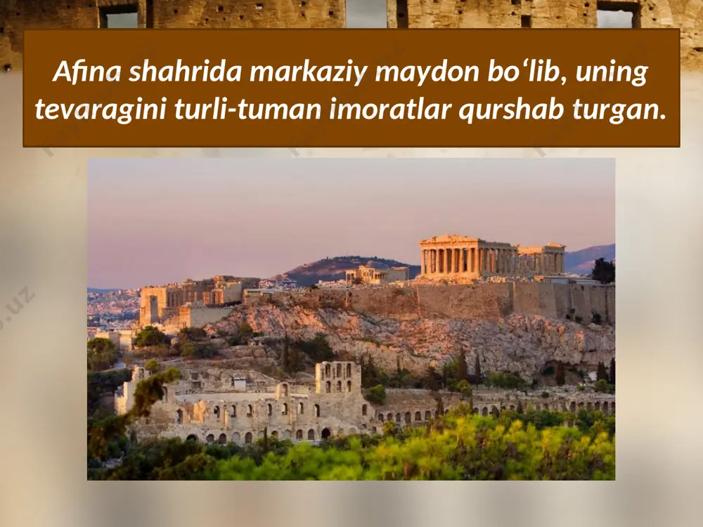 akropolda qurilgan mashhur inshoot parfenon iloha afina ibodatxonasining tashabbuskori bo‘lgan. savol va topshiriqlar 1. xaritadan afina davlatini ko‘rsating va uni tasvirlab bering. 2. demokratiya nima? afinada demokratiya qaysi shaklda namoyon bo‘ldi? 3. solon islohotlari o’tkazilgandan keyin aholi turmushida qanday o’zgarishlar bo’ldi? 4. solon islohotlari bo’yichaafina davlat boshqaruvining asosiy organlarini sanab bering. 5. “perikl asri” deganda nimani tushunasiz? image2.jpeg image3.jpeg image4.jpeg image5.jpeg image6.jpeg image7.jpeg image8.jpeg image9.jpeg image10.jpeg image11.jpeg image12.jpeg image13.jpeg image14.jpeg image15.jpeg image16.jpeg image1.jpeg