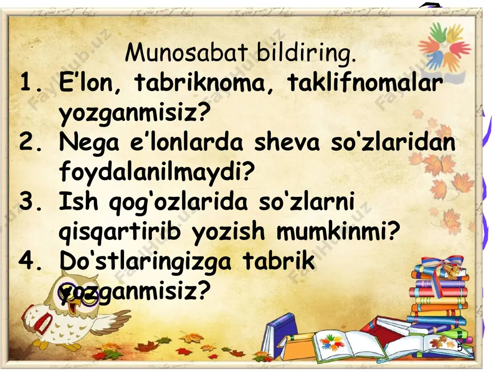 ish qog’ozlari ustida ishlash. e’lon, xat 5-sinf - Page 5