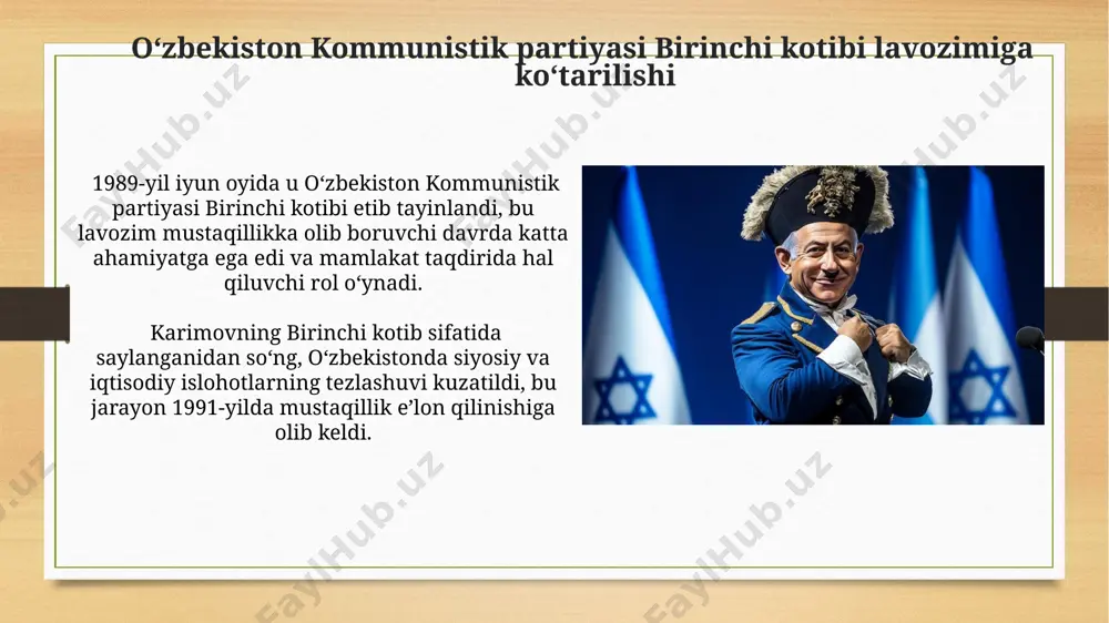 sish sur'ati 5-7% ga yetgan boʻlsa-da, qishloq xoʻjaligining monokulturaga bogʻliqligi va boshqa tarmoqlarning rivojlanmaganligi iqtisodiy zaiflikni keltirib chiqardi. karimovning avtoritar hukumati davrida korrupsiya darajasi yuqori boʻlib, transparency international ma’lumotlariga koʻra, oʻzbekiston korrupsiya indeksi boʻyicha past pogʻonalarda qolgan. islom karimovning tugʻilishi va dastlabki yillari islom karimov 1938-yil 30-yanvarda samarqand viloyatining samarkand shahrida tugʻilgan, uning oilasi oʻrta holli oila boʻlib, koʻplab qiyinchiliklarni boshdan kechirgan. yoshligida karimov samarqanddagi sanoat texnikumini tamomlagan va keyinchalik oʻzbekiston davlat universitetining mexanika-matematika fakultetini bitirgan, bu uning texnik bilimlariga ega boʻlishini ta’minlagan. karimov davridagi ijtimoiy-madaniy oʻzgarishlar davlat tomonidan qo'llab-quvvatlanadigan milliy san'at turlari, jumladan, musiqa, raqs va teatr, karimov davrida sezilarli darajada rivojlandi, shu davrda 10 dan ortiq yangi teatrlar va konsert zallari ochildi. karimov davrida 1990-yillarning boshlarida lotin alifbosiga o‘tishga oid qaror qabul qilindi, biroq uning to‘liq amalga oshirilishi keyingi yillarga qoldirildi, bu jarayon davomida milliy madaniyatni rivojlantirishga qaratilgan turli dasturlar ishlab chiqildi. kommunistik partiyadagi faoliyati karimov kommunistik partiya …