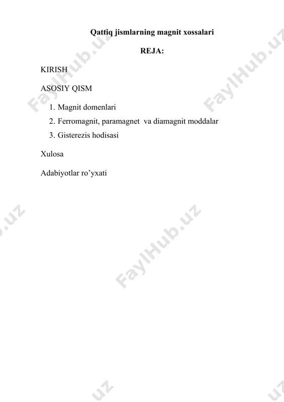 maganda domenlarning magnit momentlari ham betartib joylashgan bo'lib, bir-birlarini yo'qotadilar. tashqi maydonga kiritilganda esa maydon alohida atom va molekulalar-ni emas, balki domenlarni maydon bo'ylab yo'naltiradi. aynan shu sababli maydon kuchlanganligi ortishi bilan magnitlanish juda tez ortadi (163- rasm). domenlar o'z-o'zidan maydon bo'ylab joylashib qolishi mumkin. j axborotlarni magnit usulida yozish. ma'lumotlarni saqlash va uzatish muhim ahamiyatga egadir. ayniqsa tovushni va tasvirni yozib olish, so'ngra esa qayta eshitish va ko'rish bugungi turmush tarzimizning ajralmas bir qismi bo'lib qolgan. bularning hammasi qanday qilib amalga oshiriladi. yozib olish magnit lentalari yoki disklaridagi magnit tayoqchalarining tashqi maydon ta'sirida ma'lum tartibda joylashib qolishiga asoslangan. eshitish, ko'rish yoki o'qish uchun esa ular yana qaytadan maxsus vositaga ta'sir ko'rsatadi va o'sha magnit tayoqchalarining joylashuviga xos bo'lgan signallar qayta tiklanadi. bu jarayonni yaxshiroq tasawur qilish maqsadida magnitofonning ish prinsipi bilan tanishaylik(167-rasm).tovush to'lqinlari mikrofonda elektr tebranishlariga aylantiriladi va kerakli darajagacha kuchaytirilib yozish kallagi (yok) deyiluvchi elektromagnitga uzatiladi. elektromagnitdan (yok …