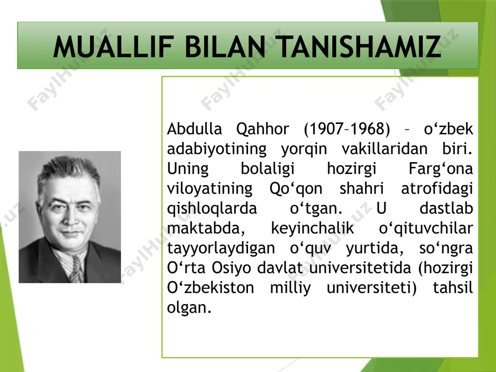 imda hech narsa yo‘q... – o‘zi qaytib kelmasmikin?.. birov olib ketsa, qaytib kela ber, deb qo‘yilmagan ekan-da! nega yig‘lanadi? a? yig‘lanmasin! qobil bobo yerga qarab tek qoldi. – qidirtirsakmikin-a? – dedi amin chinchalog‘ini etigining ostiga artib, – suyunchisi nima bo‘ladi? suyunchidan chashna olib kelinmadimi? asardagi egamberdi paxtafurush ertasiga ellikboshi qobil boboni boshlab qaynatasi – egamberdi paxtafurushning oldiga olib bordi. paxtafurush cholning holiga ko‘p achindi va yerini haydab olgani bitta emas, ikkita ho‘kiz berdi, lekin “kichkinagina” sharti bor. bu shart kuzda ma’lum bo‘ladi... asarda ishlatilgan atamalar xatga tushadi – tortib olinadigan narsalar ro‘yxatiga qo‘shiladi taftish – tekshirish chashna – tatib ko‘rish uchun namuna azayimxon – afsun o‘qib kasallarni “davolovchi”, muammolarni “hal qiluvchi” kishi obdastagardon – duo o‘qib o‘g‘rini topish arbob – amaldor, yuqori lavozimdagi shaxs kulankir – zotli xo‘roz (tovuq) muhokama qilamiz guruhlarda ishlaymiz 1. guruhlarga bo‘lining. “o‘g‘ri” hikoyasidagi o‘zingizga ma’qul bo‘lgan epizodni tanlang va shu asosda rasm chizing. ijodingiz asosida …