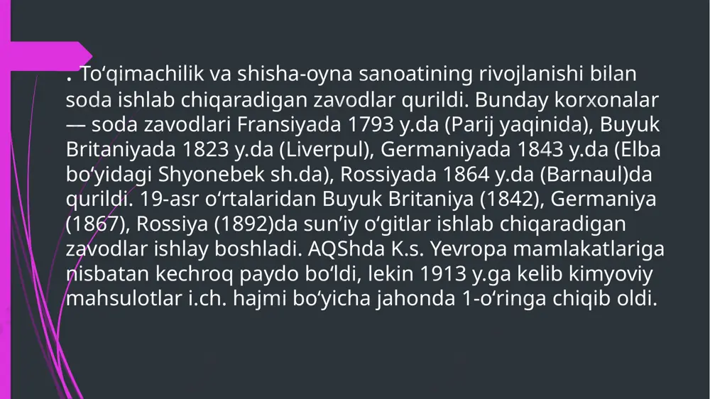 da"gi qaroriga asosan mazkur aksiyadorlik jamiyati boshqaruvi a'zolari to'liq yangidan tayinlanib, kimyo sanoati tarmoqlari va boshqaruv apparati tuzilmalari qaytadan shakllantirildi. davlatimiz rahbarining joriy yil 23-avgustdagi qarori asosida 2017-2021-yillarda kimyo sanoatini rivojlantirish dasturi qabul qilindi. unda umumiy qiymati 3,1 milliard dollarga teng 43 ta investitsiya loyihasi amalga oshirilib, sanoat mahsulotlari hajmini 2,4 marta, eksportni 2,7 barobar oshirish, mahalliylashtirilgan mahsulotlar ulushini 42,5 foizga yetkazish hamda 43 ta yangi turdagi mahsulot ishlab chiqarishni o'zlashtirish, 3,2 mingdan ziyod yangi ish o'rinlari yaratish ko'zda tutilgan. tarmoqning eksport-import faoliyatini tartibga solish, tashqi savdo jarayonlari shaffofligini ta'minlash, eng asosiysi, tashqi bozorlarda kimyo mahsulotlarini sotish hajmini oshirish va geografiyasini kengaytirish, raqobatbardosh va jozibadorligini yanada oshirishni ta'minlash maqsadida "o'zkimyoimpeks" mas'uliyati cheklangan jamiyati tashkil etildi.