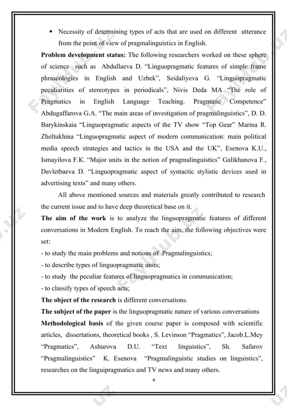 , but the main parameters linked to philosophy of pragmatics was formulated by morris in 1920. later, modern linguistic oriented pragmatics was developed under influenced ideas of nitgenshteyn and the theory of speech acts[21,p.9]. scholars explain pragmalinguistics in different ways. according to m. ariel - pragmatics derives from latin pragmaticus from the greek πραγματικός (pragmatikos), meaning amongst others “fit for action”, which comes from πρᾶγμα (pragma), “deed, act”, and that from πράσσω (prassō), “to pass over, to practise, to achieve” [3, p. 6]. looking at the origin of the term, charles morris coined the first modern determination of pragmatics, and since then many other specialists have continued to conceptualize this field of linguistics. ch. morris originally illustrated pragmatics as “…the discipline that studies the relations of signs to interpreters, while semantics studies the relations of signs to the objects to which the signs are applicable” [20, p. 30]. there were …