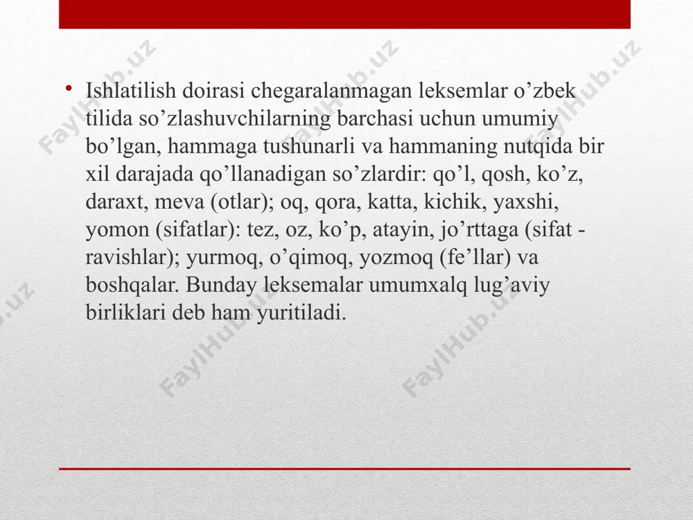 a’nosi uchun –da ishlatilishi kabi). fonetik dialektizm – tovush talaffuzi va tovush o’zgarishiga bog’liq turi (masalan, ovoz tovushlarining ba’zi dialektlarda cho’ziqroq va yumshoqroq talaffuz qilinishi, ayrim dialektlarda bir tovush o’rniga boshqa tovushning kelishi va boshqalar)”[3]. dialektal leksika adabiy butunlay o’zlashib ketsa, unday leksika dialektal leksika doirasidan chiqib, chegaralanmagan leksik qatlamga kiradi. masalan, darg’a (o’g’. qip) – kema boshlig’i, kapitan, archimoq (farg’ona), shamoyil, ziyod, yelvagay, aymoqi kabi so’zlar keyingi yillarda o’zbek tilining turli dialektlardan adabiy tilga o’zlashgan so’zlardir. “hozirgi o’zbek tilining ham qishloq, tuman va viloyatlaridagi shevalari farqlanadi. masalan, sut beradigan qoramolni turli shevalarda sigir – siyir – sig’ir – mol – inak; tomga oyoq qo’yib chiqadigan asbobni narvon – shoti – zangi (zanggi) deb ataydilar. shuningdek, kepchik – zog’ama – yelpishtovoq; keli – o’g’ir – so’ki; qalampir – garmdori – buruch; nonpar – nompar – chekich – chakich – tikach – bejak kabi turli shakllarda ishlatiladigan predmet nomlari bo’yicha juda …